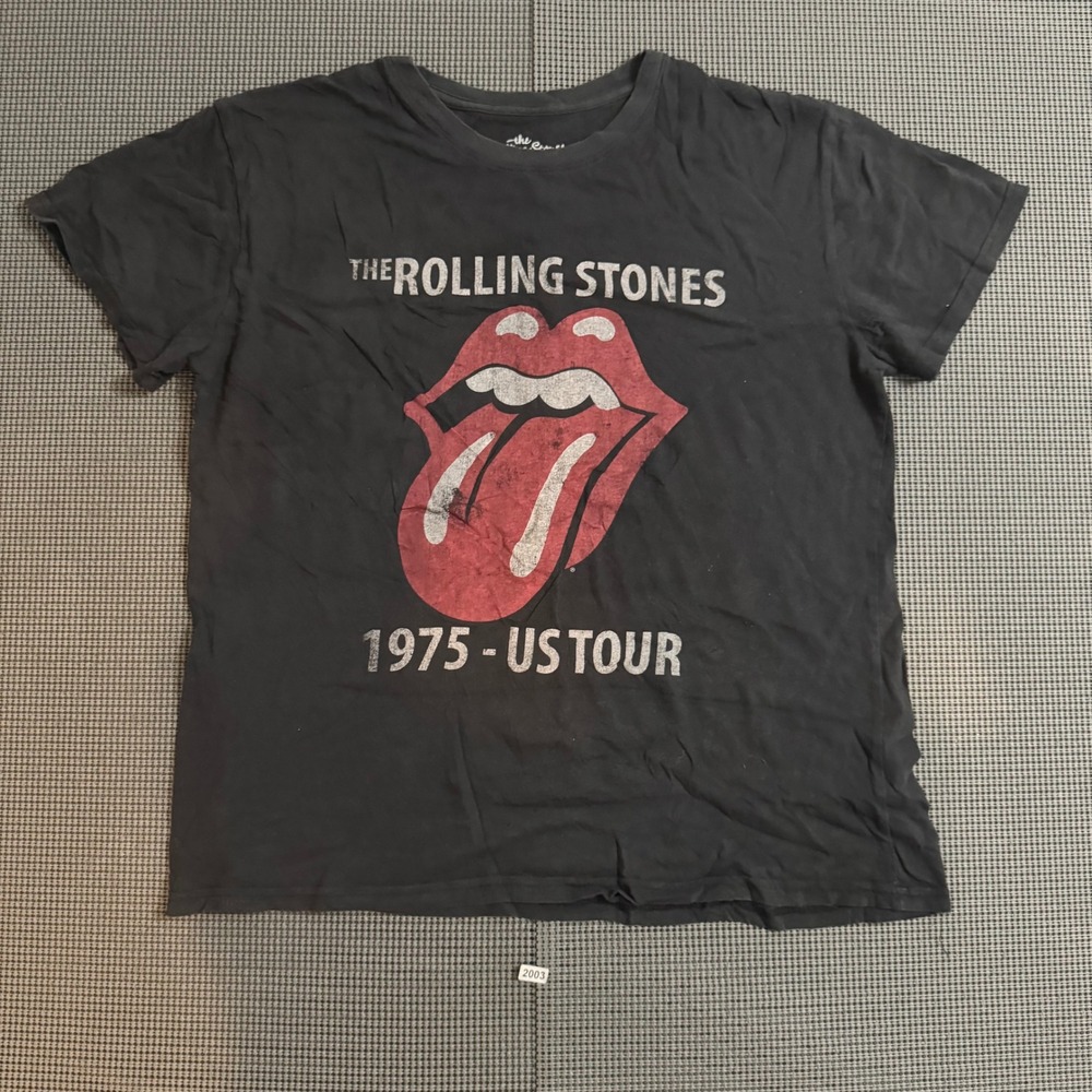 Rolling Stones 1975 US Tour Graphic T-Shirt Black Womens XL Tongue Logo Band